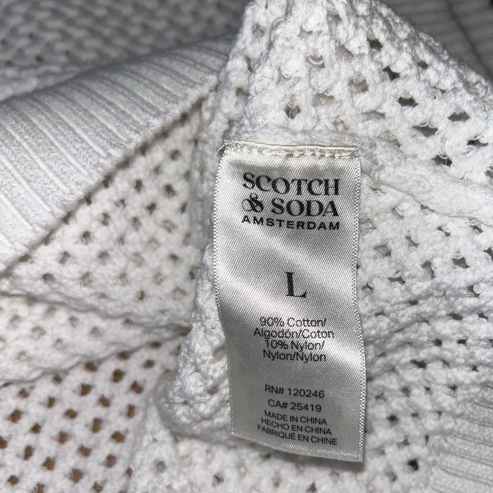 Scotch & Soda Women White Crochet Knit 1/4 Zip Cap Sleeve Sweater Sugar Sizzle L - Picture 14 of 16